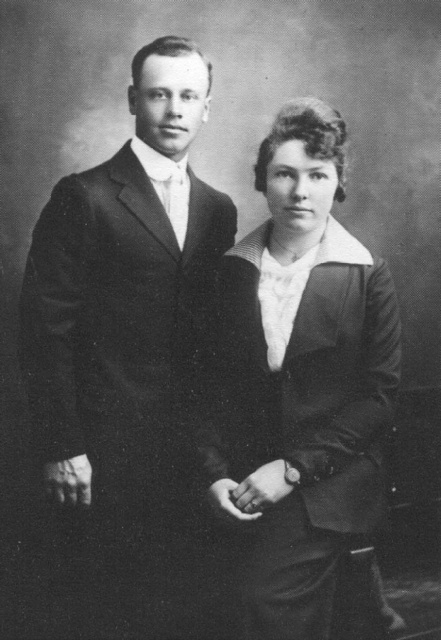 photo: Norman Rost and Bertha Carter Rost.  Wedding photol They were both wearing Blue Serge suits.
