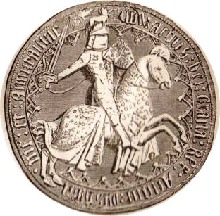 1 image: midievel coin of mounted knight in armour.